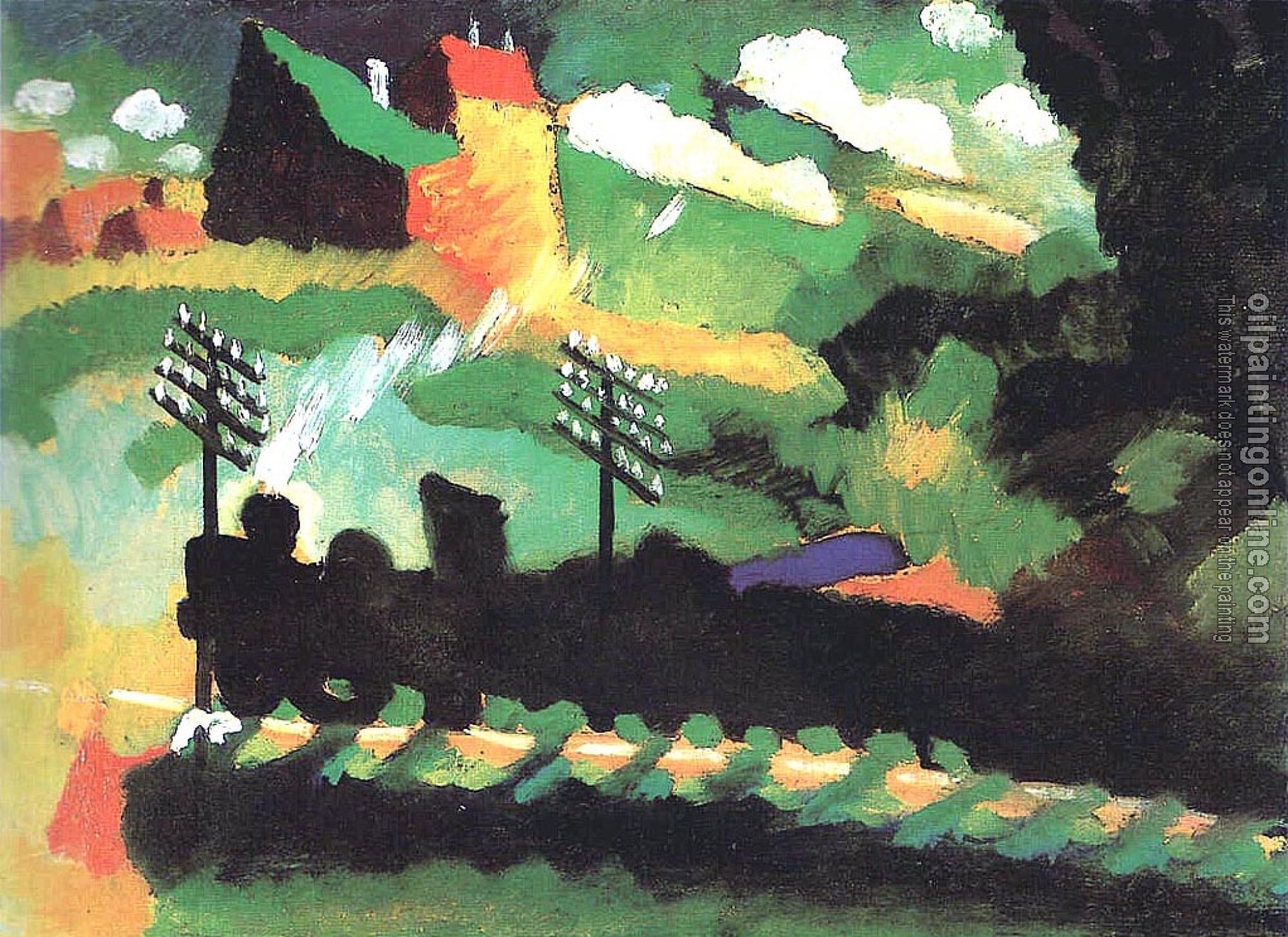 Kandinsky, Wassily - Murnau-vista con ferrocarril y castillo
